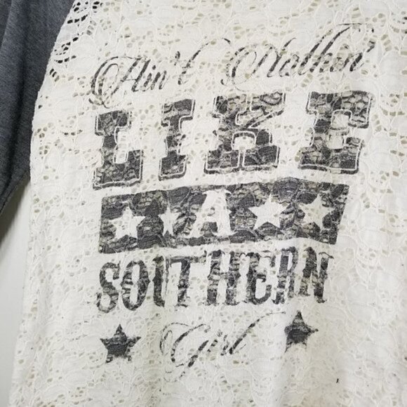 4/$25 Maurices Southern Girl Raglan Lace Shirt - Picture 3 of 6